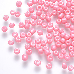 Pink 6/0 Baking Paint Glass Round Seed Beads, Pink, 4~5x3~4mm, Hole: 1~2mm, about 4500pcs/pound