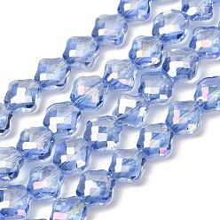 Cornflower Blue Electroplate Transparent Glass Beads Strands, Rhombus, AB Color Plated, Faceted, Cornflower Blue, 8x8x5mm, Hole: 1.3mm, about 72pcs/strand, 23.23''(59cm)