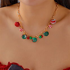 Christmas Bell Рождественское ожерелье-нагрудник из сплава со стразами, эмалью и пластиком., зеленый и красный, золотые, Рождественский колокольчик, 14.96 дюйм (38 см), Кулон : 27 мм