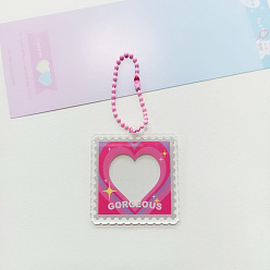 Камелия Акриловый diy фотокарта фоторамка брелок, прозрачный диск звезда чеканка кулон украшения наклейка брелок, с шариковыми цепями случайного цвета, прямоугольные, камелия, 5.1x4.1 см