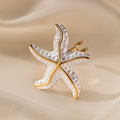 Золотой 304 открытые манжеты из нержавеющей стали для женщин, с эмалью, морская звезда, золотые, звезды: 33x31 мм, регулируемый