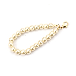 Golden Plastic Imitation Pearl Chain Keychain Pendant Decorations, wirth Alloy Lobster Claw Clasp, Golden, 100mm