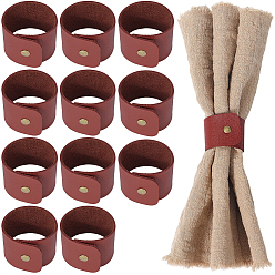 Dark Red 12Pcs PU Leather Napkin Rings, Table Napkin Holder Adornment, for Wedding Banquet Birthday Party Dinner Table Decorations, Dark Red, 155x36x6mm