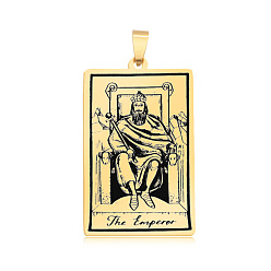 Golden 201 Stainless Steel Pendants, Laser Engraved Pattern, Tarot Card Pendants, Golden, The Emperor IV, 40x24x1mm, Hole: 8x4mm