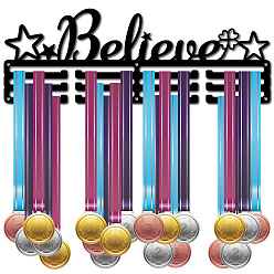 Electrophoresis Black Модная железная вешалка для медалей, настенная стойка для дисплея, 15 крючки, с винтами, слово верить, электрофорез черный, 142x400 мм