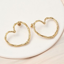 Настоящее золото 18K 304 серьги-гвоздики в форме полого сердца из нержавеющей стали, ионное покрытие (ip), реальный 18 k позолоченный, 34.5x41 мм