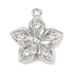 Platino Latón micro pavimenta claro colgantes de circonio cúbico, encantos de la flor, Platino, 18x16x3.5 mm, agujero: 1.5 mm