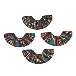 Teal Handmade Polymer Clay Pendants, Semi Circle, Teal, 16.5x32x2.5~3mm, Hole: 1.8mm