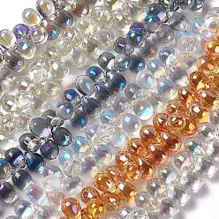 Mixed Color Electroplate Glass Beads Strands, Top Drilled Beads, Teardrop, Mixed Color, 13.5x9.5mm, Hole: 0.9mm, about 120pcs/strand, 23.23''(59cm)