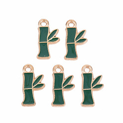 Темно-Зеленый Подвески из эмали и сплава, без кадмия и без свинца, золотой свет, бамбуковую палку, темно-зеленый, 17x9x1.5 мм, отверстие : 1.8 мм