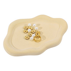 Yellow 1Pc Porcelain & Velvet Trinket Dishes, Jewelry Plates, Storage Trays for Rings, Necklaces, Earrings, Cloud, Yellow, 16.2x13.5x1.55cm