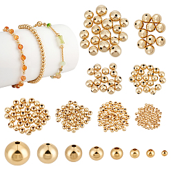 Настоящее золото 24K 8 стили латунные разделительные бусины, долговечный, круглые, реальный 24 k позолоченный, 2.3~10x2~10 мм, отверстие : 1~1.8 мм