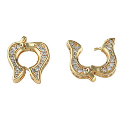 Real 18K Gold Plated Brass Pave Clear Cubic Zirconia Twister Clasp, Nickel Free, Real 18K Gold Plated, 16x14x3mm, Hole: 1.4mm