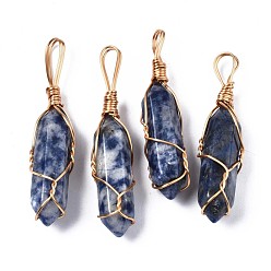 (306FM) Жонкиль матовый с лаймовой подкладкой Натуральные синие пятна яшмы большие кулоны, с фурнитурой позолоченной латунной, шестигранные призмы, 44.5~52x10~11x9.5~10.5 мм, отверстие : 4x7 мм