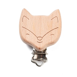 Лиса Зажим для пустышки из бука, с железными зажимами, зажим для подтяжки для игрушек при прорезывании зубов, для поводка с зажимами для детской пустышки, лиса, 50x40x17 мм