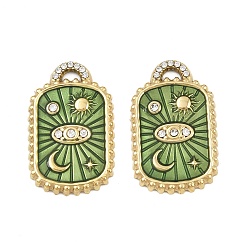 Настоящее золото 18K 304 из нержавеющей стали горный хрусталь подвески, прямоугольник с луной, звездой, солнцем, Эмаль стиле, ионное покрытие (ip), ручная полировка, реальный 18 k позолоченный, 25x15.5x2 мм, отверстие : 1.8x2.5 мм