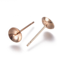 Rose Gold 304 Stainless Steel Stud Earring Findings, Rose Gold, 14x6mm, Pin: 0.7mm