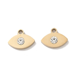 Настоящее золото 18K 304 из нержавеющей стали с горный хрусталь подвески, Очарование лошадиных глаз, ионное покрытие (ip), реальный 18 k позолоченный, 7.5x10x2 мм, отверстие : 1.4 мм