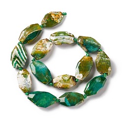 Green Natural Agate Beads Strands, Dyed, Faceted, Polygon, Green, 27~45x16~18x6.5~9mm, Hole: 1.6mm, about 9~14pcs/strand, 15.75~17.32 inch(40~44cm)