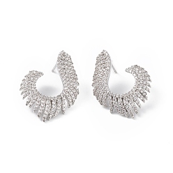 Платина Серьги-гвоздики в виде крыльев из прозрачного кубического циркония, украшения из латуни для женщин, долговечный, без свинца и без кадмия, платина, 28x22 мм, штифты : 1 мм