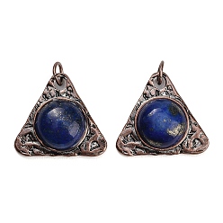 Lapis Lazuli Dyed Natural Lapis Lazuli Pendants, Alloy Triangle Bezeled Charms, Red Copper, 30x33.5x10mm, Hole: 6.3mm