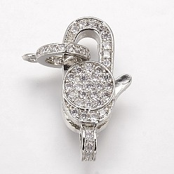 Платина Латунные микро проложить кубического циркония когтя омара застежками, платина, 21x10x5 мм, отверстие : 2 мм