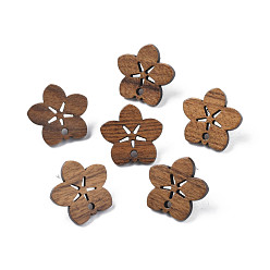 Bräune Nussbaum Ohrstecker Befunde, mit 316 Edelstahlstift und Bohrung, Blume, Bräune, 17x18 mm, Bohrung: 1.8 mm, Stift: 0.7 mm