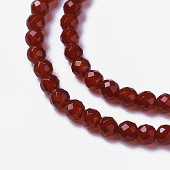 Red Natural Carnelian Beads Strands, Faceted, Round, Red, 2~3x2~2.5mm, Hole: 0.2mm, about 181~210pcs/strand, 15.9~16.3 inch(40.4~41.5cm)