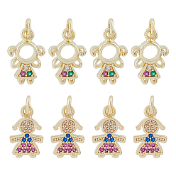 (52) Непрозрачная лаванда 8 шт 2 стиль латунные микропаве подвески из фианита, с целью перехода в кольце, реальный 18 k позолоченный, очарование девушки, разноцветные, 13~14.5x8.5~9.5x1.5~2.5 мм, отверстие : 1.4~3.2 мм, 4 шт / стиль