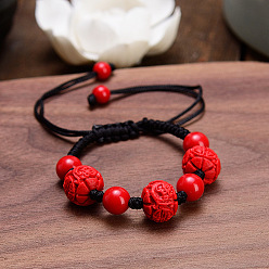 Красный Круглые регулируемые браслеты из плетеных бусин киновари, фен-шуй энергетические браслеты для женщин, красные, 7-1/8 дюйм (18 см)