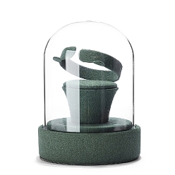 Green Clear Glass Dome Cover, Decorative Display Case, Cloche Bell Jar Terrarium with Velvet Base, White, 90x80x120mm