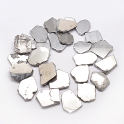 с Платиновым Покрытием Гальванические натуральный агат бисер пряди, плоские бусины для плит, агат ломтики, самородки, с покрытием платиным, 33~45x25~35x4~6 мм, отверстие : 1 мм, около 24~25 шт / нитка, 11.81 дюйм ~ 13 дюйм