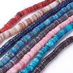 Mixed Color Shell Beads Strands, Dyed, Disc, Mixed Color, 4.9~6x0.4~6mm, Hole: 1.4mm, about 15.94 inch~16.14 inch(40.5~41cm)