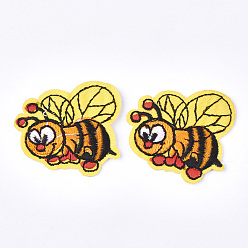 Yellow Computerized Embroidery Cloth Iron On Patches, Costume Accessories, Appliques, Bees, Yellow, 41x38x1.5mm
