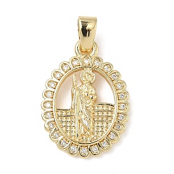 Настоящее золото 18K Латунные микро проложить кубического циркония подвески, без кадмия и без свинца, овал со святой иудой, реальный 18 k позолоченный, 22x16x3 мм, отверстие : 2.5x5.5 мм