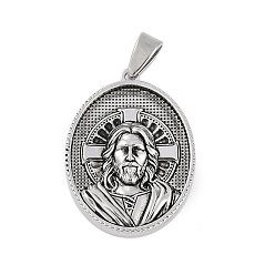 Античное Серебро 304 подвески из нержавеющей стали, овал с подвеской в виде Иисуса, античное серебро, 36x26x5.5 мм, отверстие : 8x4 мм