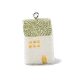 Дом Подвески из непрозрачной смолы, с платиновыми тоновыми железными петлями, дом, 31x18.5x13 мм, отверстие : 2 мм