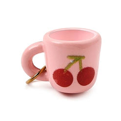 Pink Colgantes de acero inoxidable impresos 304, taza con adornos de cereza, dorado, rosa, 12.5x17x12 mm, agujero: 4.5 mm