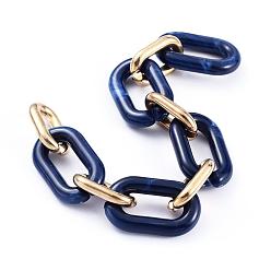 Dark Blue Handmade Cable Chains, with Acrylic Linking Rings and CCB Plastic Linking Rings, Imitation Gemstone, for Jewelry Making, Dark Blue, Link: 38x23.5x6.5mm, 28x17x5mm, 39.37 inch(1)m/strand