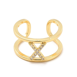 Letter X Кольцо-манжета с открытой буквой из прозрачного кубического циркония, кольцо из настоящей позолоченной латуни с двойной линией для женщин, без свинца и без кадмия, letter.x, размер США 18 (6 мм)