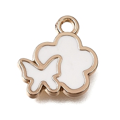 White Alloy with Enamel Charms, Flower with Butterfly Charms, Rack Plating, Golden, White, 13x12x1.5mm, Hole: 1.6mm