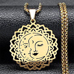 Золотой 201 ожерелья из нержавеющей стали с полыми лунными звездами и цветами для женщин, золотые, 23.74 дюйм (60.3 см)