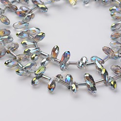 Gris Clair Perles en verre electroplate, perles percées, larme à facettes, gris clair, 9x4mm, Trou: 1mm, Environ 98 pcs/chapelet, 17.3 pouce