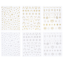 (52) Непрозрачная лаванда 12шт. 6 стили наклейки для дизайна ногтей, самоклеящийся, для украшения ногтей, луна и звезда, разноцветные, 3~15x2~14 мм, 2 шт / стиль