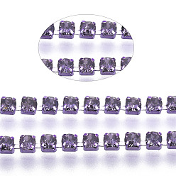 Tanzanite Electrophoresis Iron Rhinestone Strass Chains, Rhinestone Cup Chains, with Spool, Tanzanite, SS6.5, 2~2.1mm, about 10yards/roll