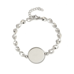 Oval 304 изготовление браслетов-цепочек из нержавеющей стали, с плоским круглым подносом и застежками-лобстерами, цвет нержавеющей стали, не тускнеет, овальные, 6-3/4 дюйм (17.2 см), лоток : 18 мм