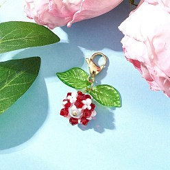 Темно-Красный Подвесные украшения из акрила и стеклянного жемчуга, с 304 из нержавеющей стали Lobster Claw застежками, темно-красный, 35.5 мм