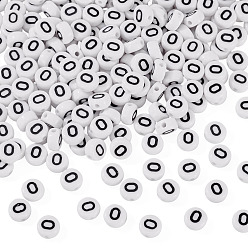 Letter O 500шт акриловые бусины, с горизонтальным отверстием, буквы, плоско-круглые, Письмо O, 7x4 мм, отверстие : 1 мм