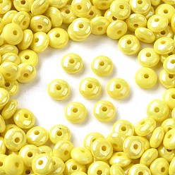 Желтый Непрозрачные акриловые бусины с УФ-покрытием, радужный, плоско-круглые, желтые, 8x4 мм, отверстие : 1.8 мм, Около 2500 шт / 500 г