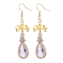 Thistle Alloy Glass Earrings, Handmade Glass Seed Dangle Earrings, Teardrop, Thistle, 65.5x19.5mm